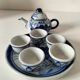 Small blue and white sake set – teapot, 5 cups and tray.