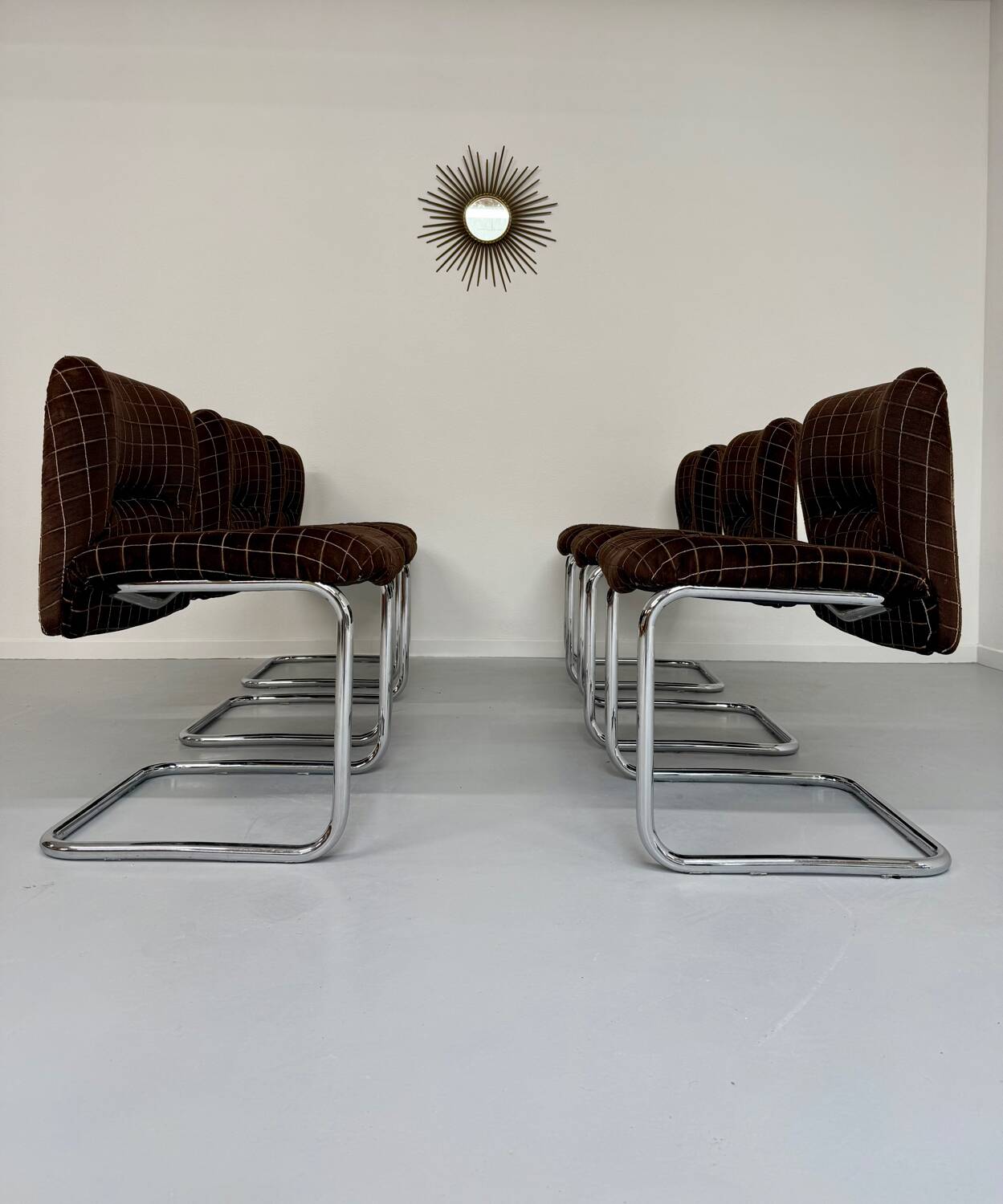 6 old tubular and velvet chairs Italian design from the 70s