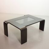 Rectangle Black Lacquered Plywood Coffee Table with Smoked Glass Panel 70s