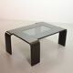 Rectangle Black Lacquered Plywood Coffee Table with Smoked Glass Panel 70s