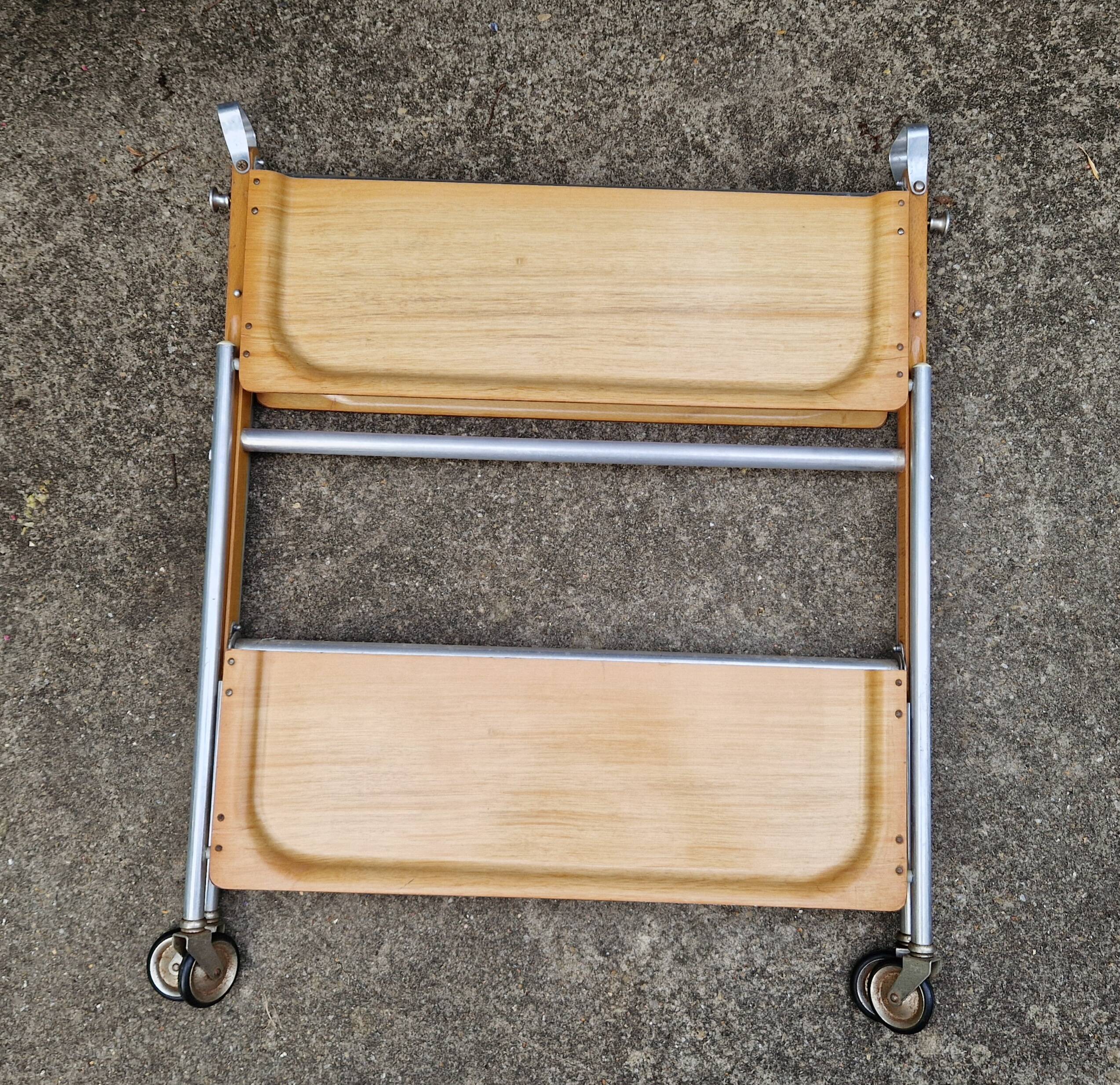 Vintage Textable folding rolling serving cart from the 1960s-70s
