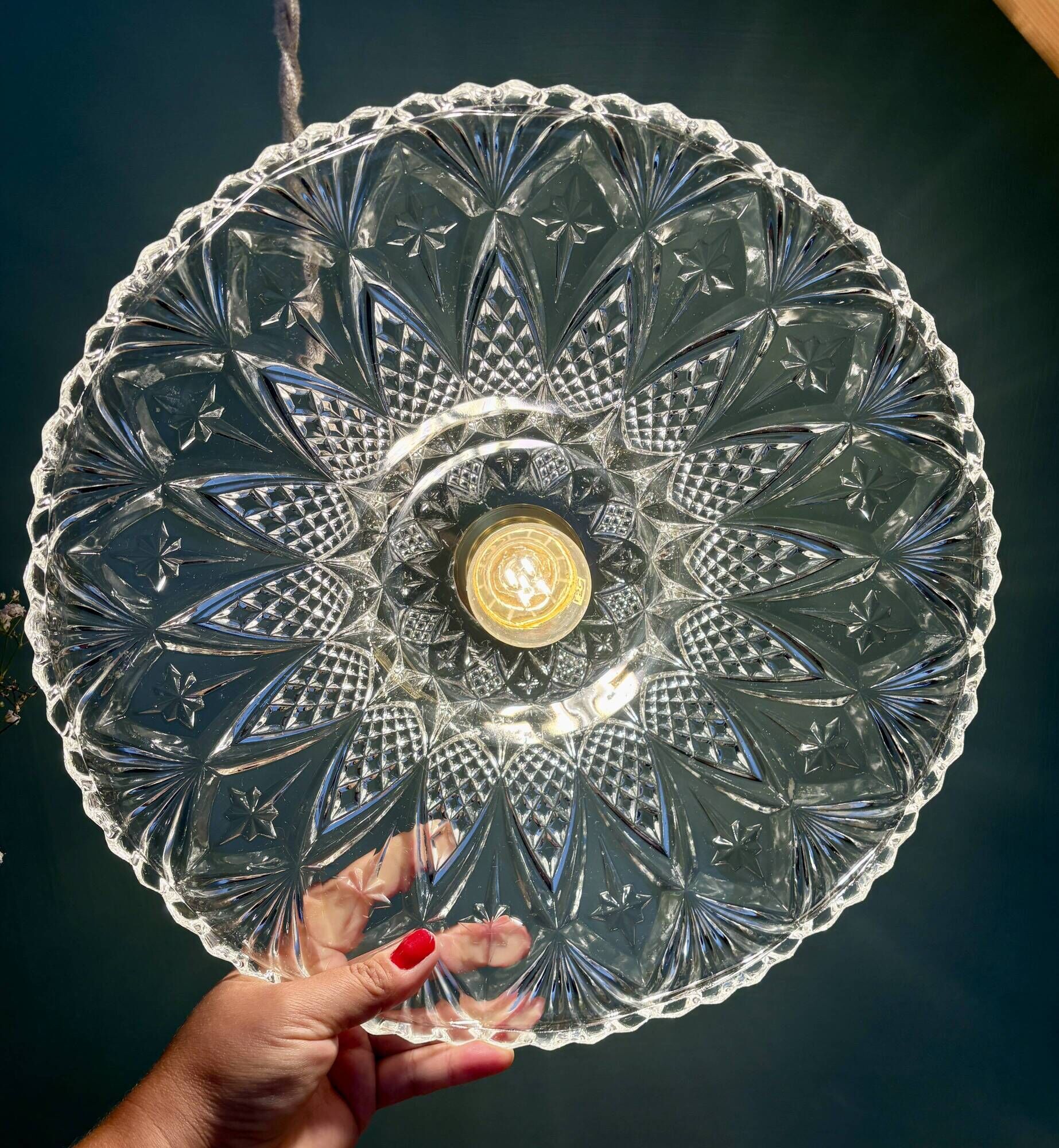 Vintage moulded glass pendant light - tableware collection - (CVE1)