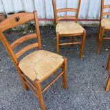 Set of 6 wooden and straw chairs