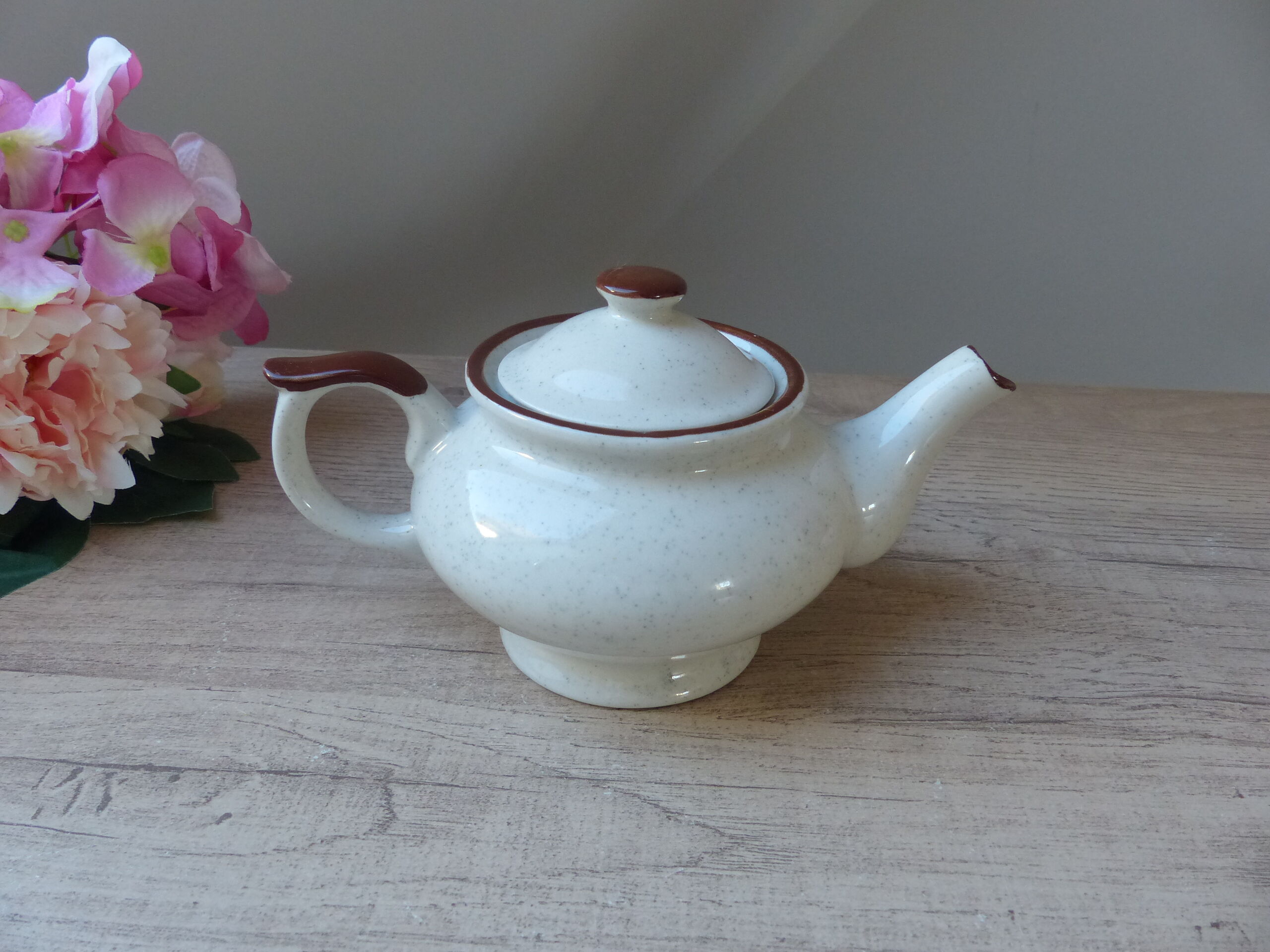 Coffee maker décor blue and orange flowers in real stoneware 1970