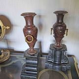 Antique Vases In Griotte Marble And Black Marble, Grand Tour, 19th Century