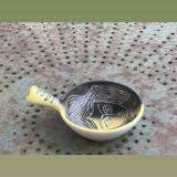 Bowl, pan with a female face engraved in enameled ceramic helene Ugo vallauris vintage
