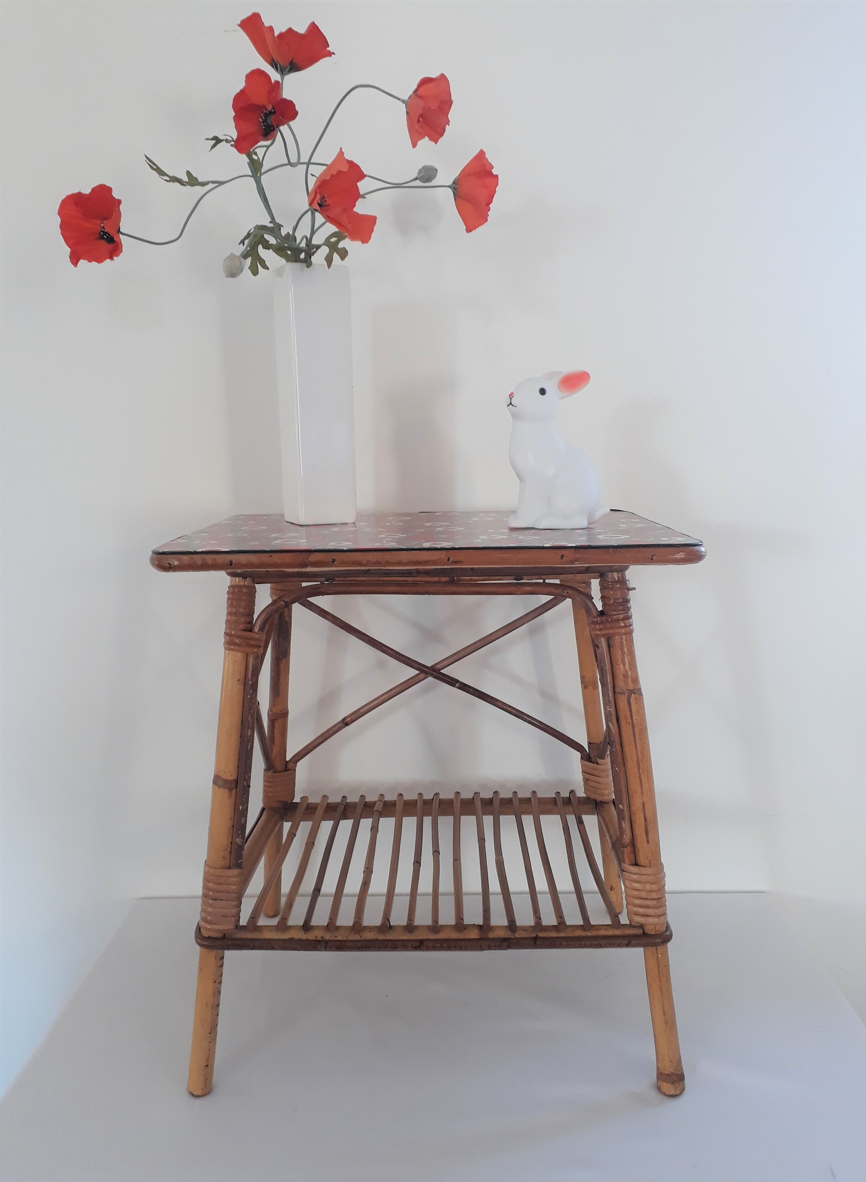 Vintage 60s/70s bedside table rattan wicker and washi paper