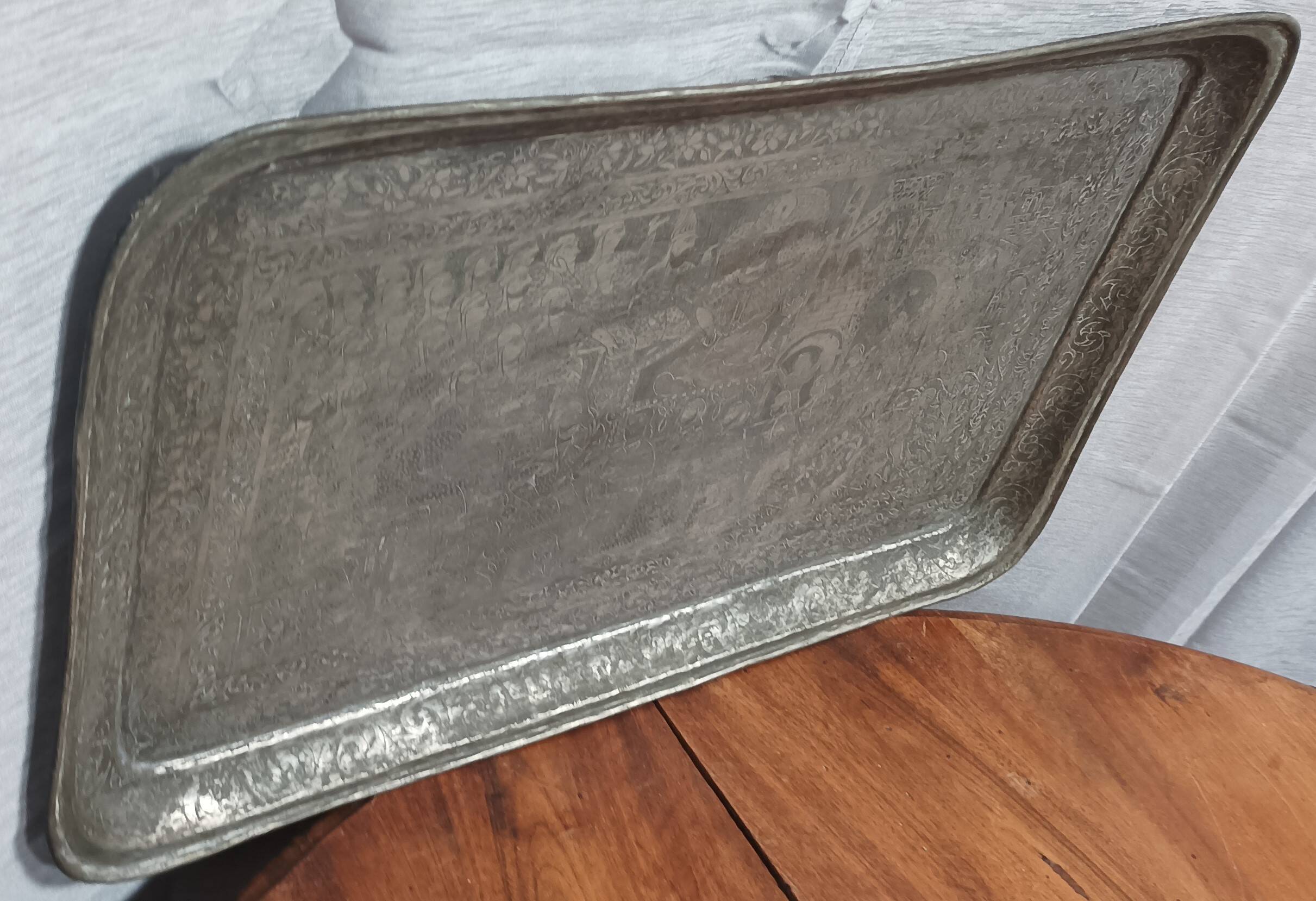Old Persian tray in silver metal