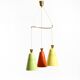 Beautiful large original mid-century 3-arm colorful bag ceiling lamp
