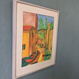 Mid-century modern swedish "the pathway" vintage framed watercolour