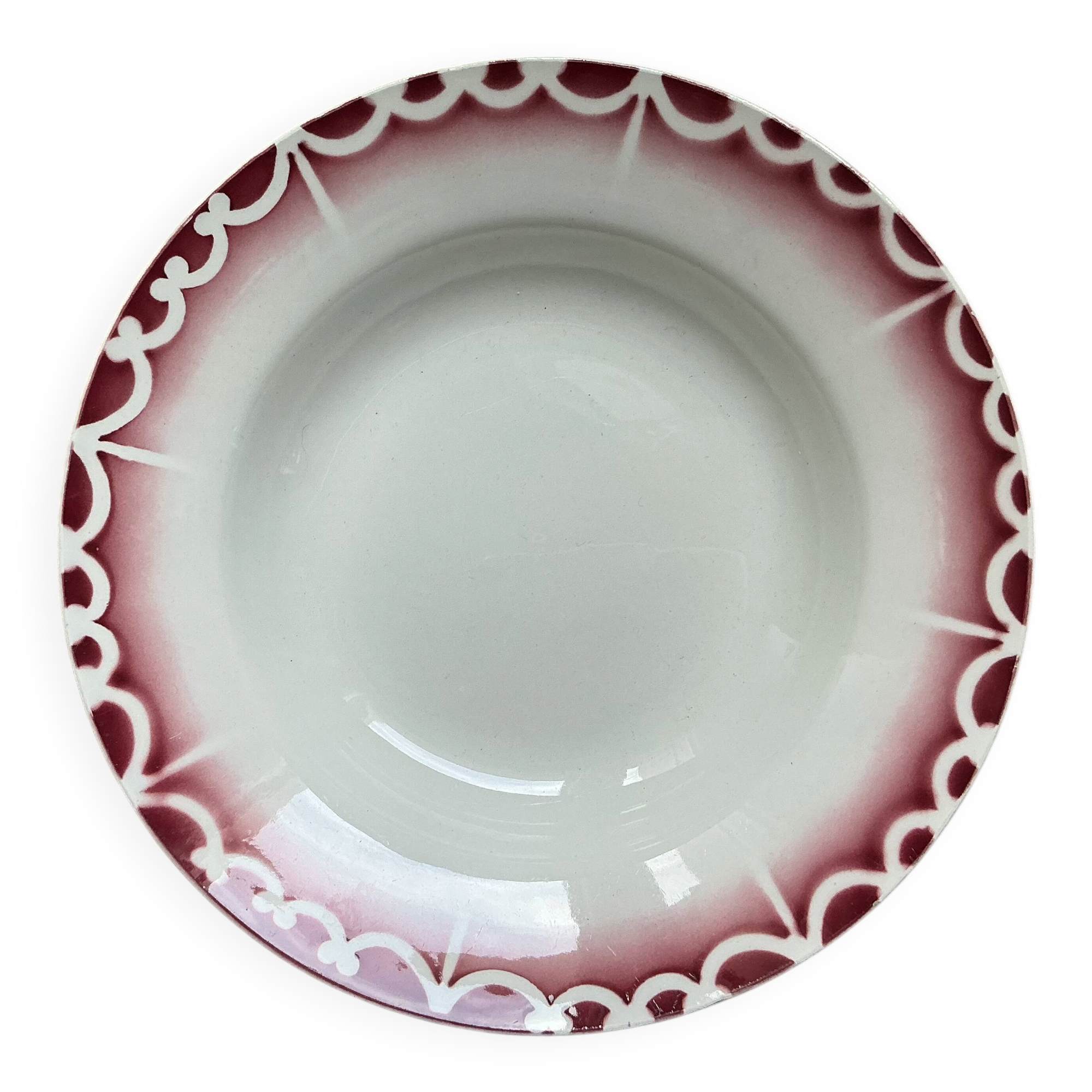 Antique hollow plate Digoin Sarreguemines Art Deco decoration in burgundy
