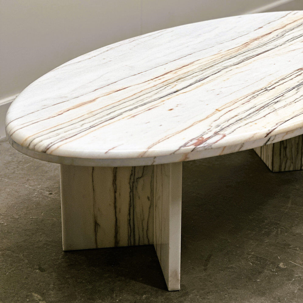 Oval Breccia Sarda Striato marble coffee table, Italy 1980s
