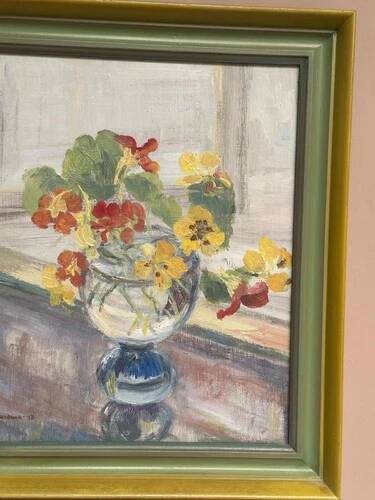 Swedish Oil on Panel "Flower Vase" by Sven Oswaldsson 47, Signed, Framed 44×49cm