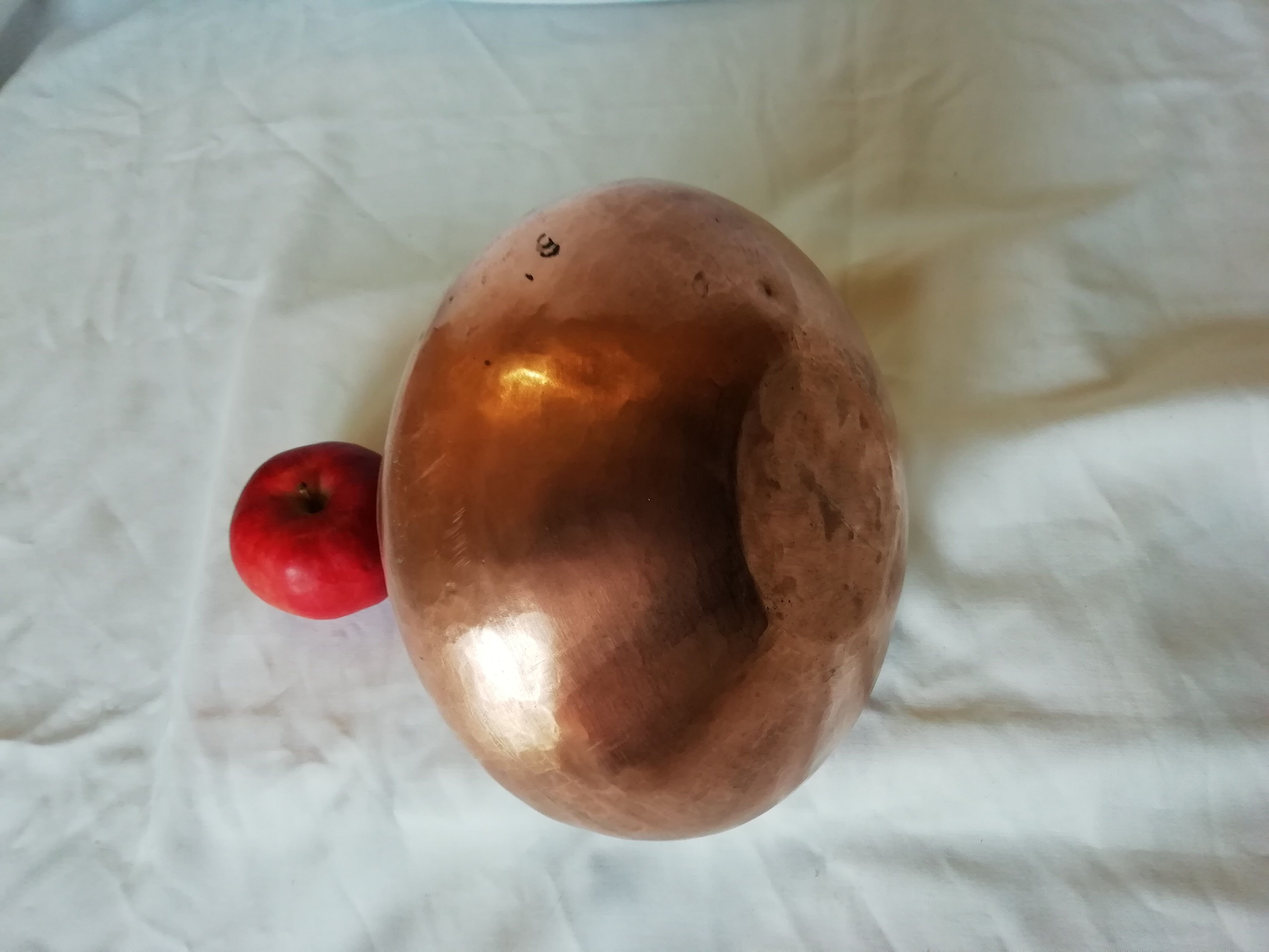 Ball vase with flared hammered copper collar