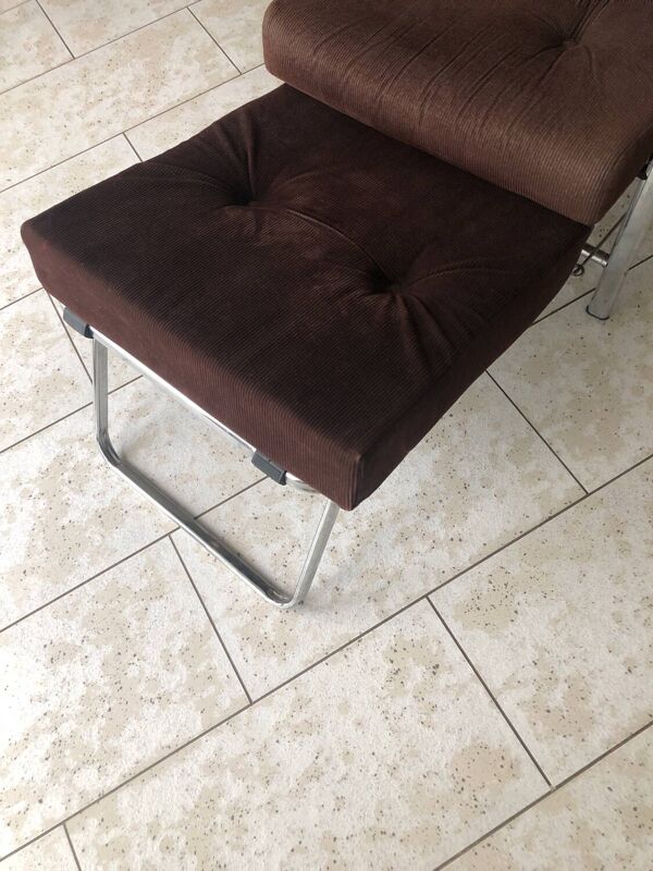 Fauteuil transat à système morris en velours côtelé chocolat vintage