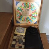 Play case, small horses, goose game, checkers game and chess
