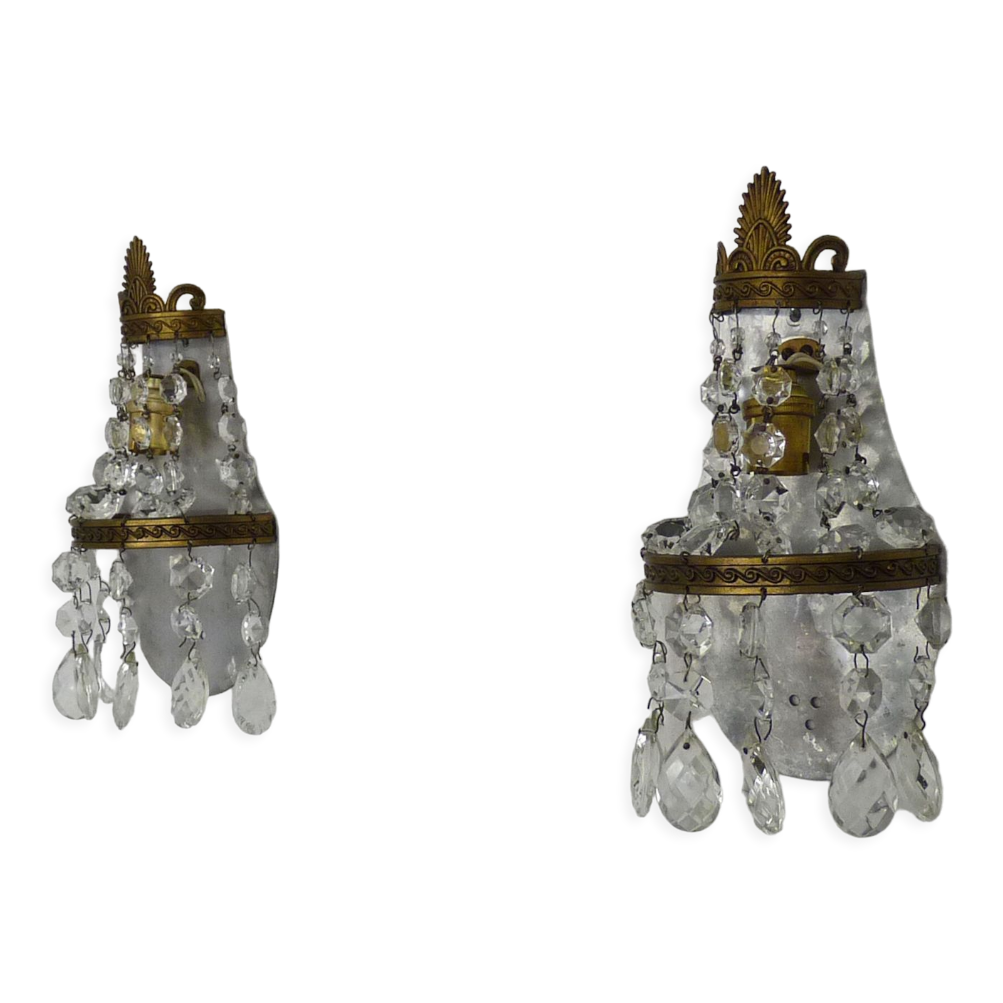 Pair of vintage hot air balloon wall sconces with glass tassels. Year 50
