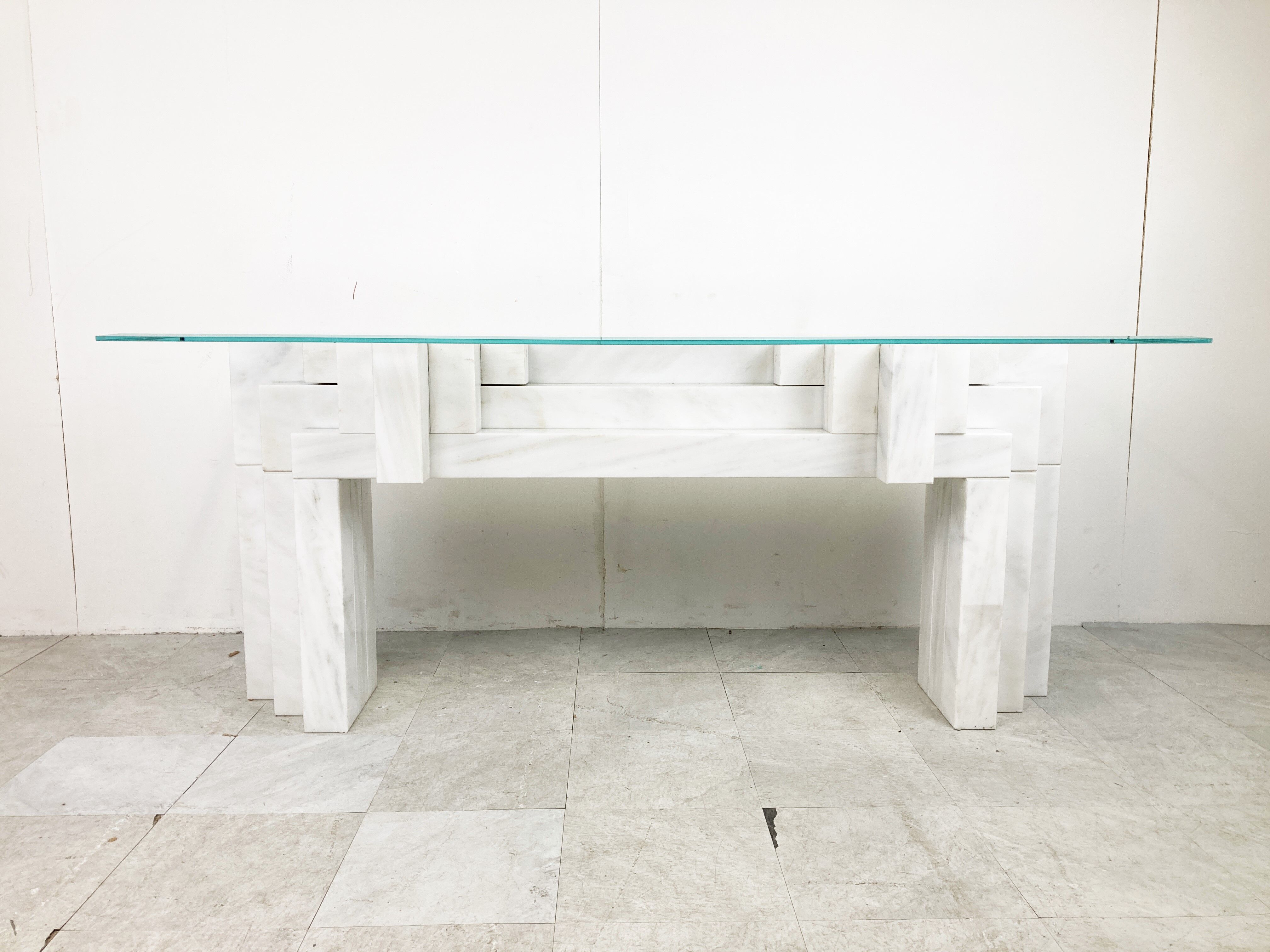 Vintage white marble console table Italy, 1980s
