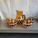 Amber glass and wicker lemonade service