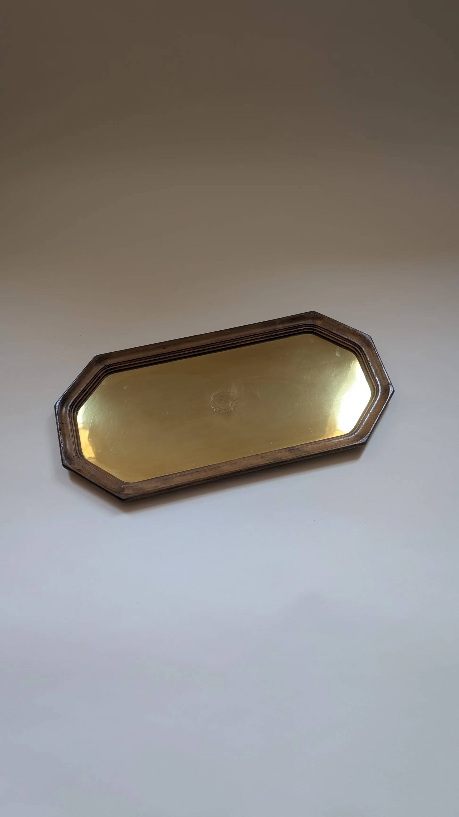 Gold and wood tray