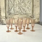 Champagne flutes pink set of 8, French swirl glass stemware rosaline