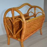 Vintage woven rattan magazine rack