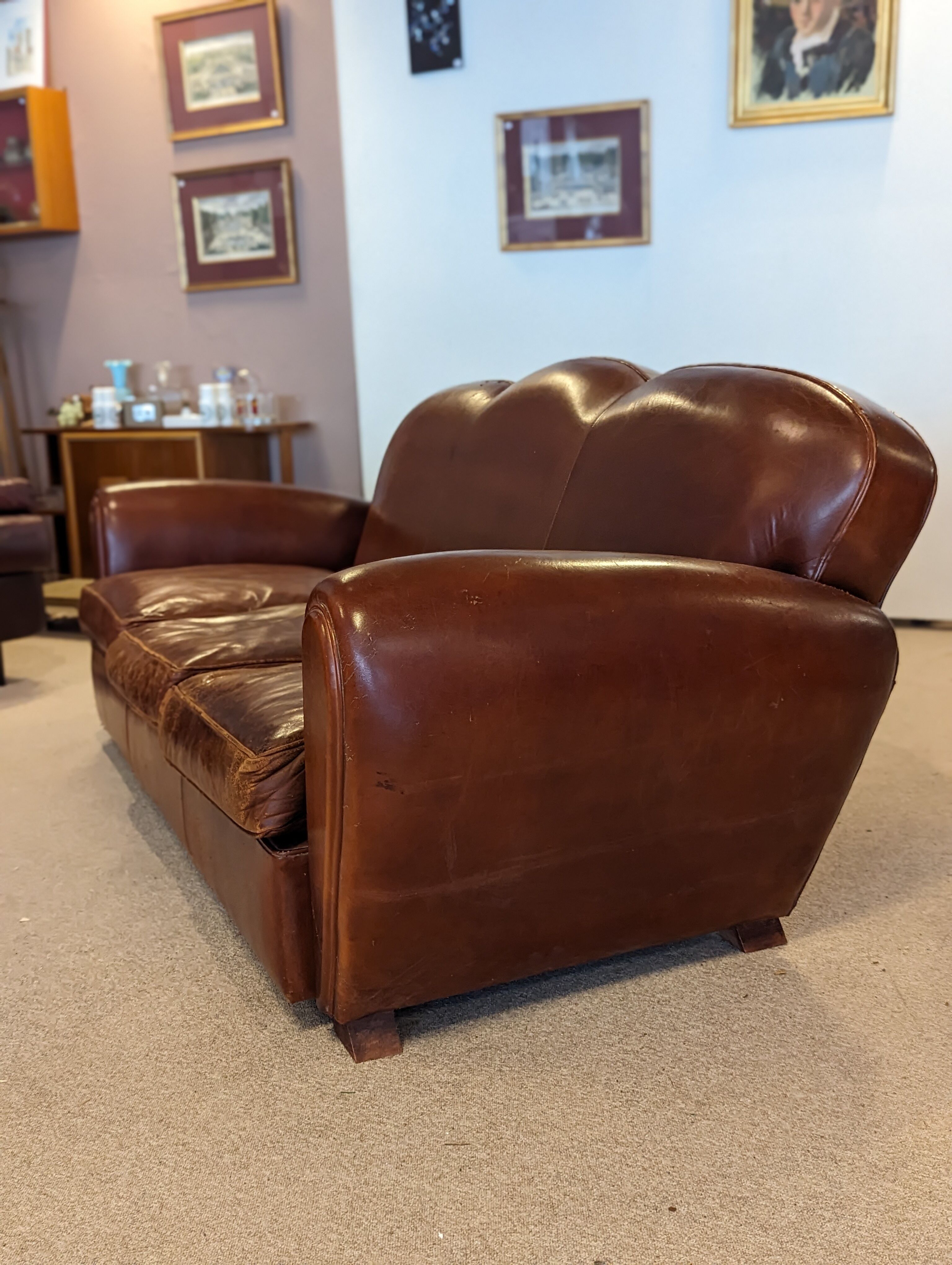 Leather club 3 places sofa 50s