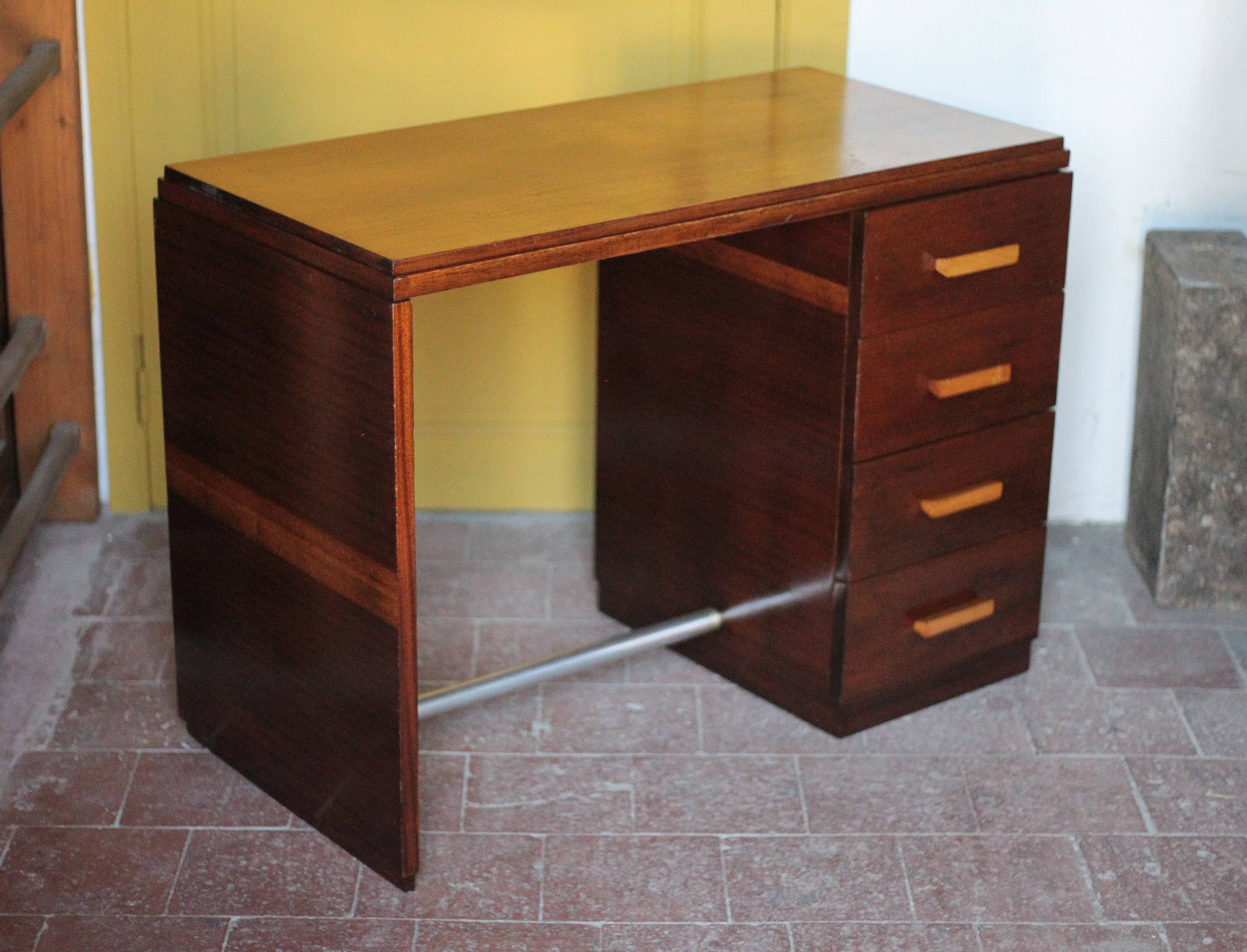 Vintage desk, wooden Art Deco desk from the 1930s, desk with drawers.