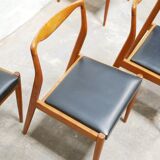 Series of 4 vintage Scandinavian chairs in teak and skaï