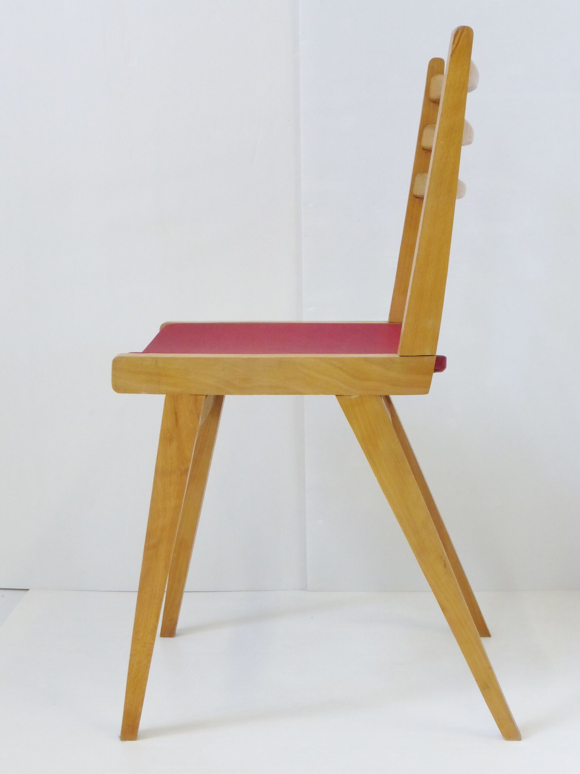 Set of 4 chairs Bistro zazu red vintage oak French mid-century modern chairs