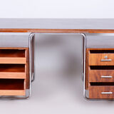 Restored Bauhaus Beech Writing Desk, Hynek Gottwald, Chrome, Czechia, 1930s