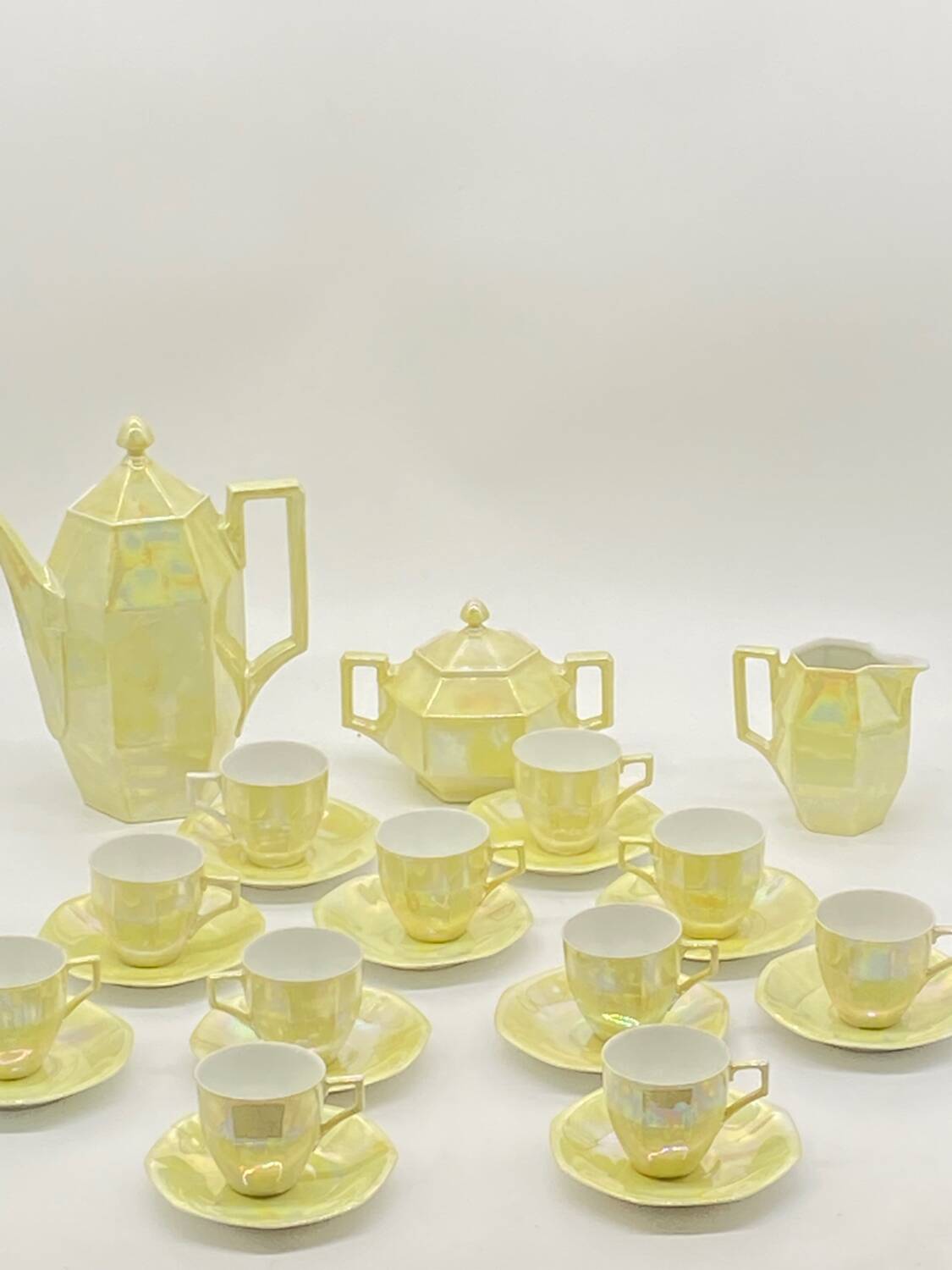 Service à  café porcelaine, ancien vintage nacré , Union K Tchécoslovaquie ,