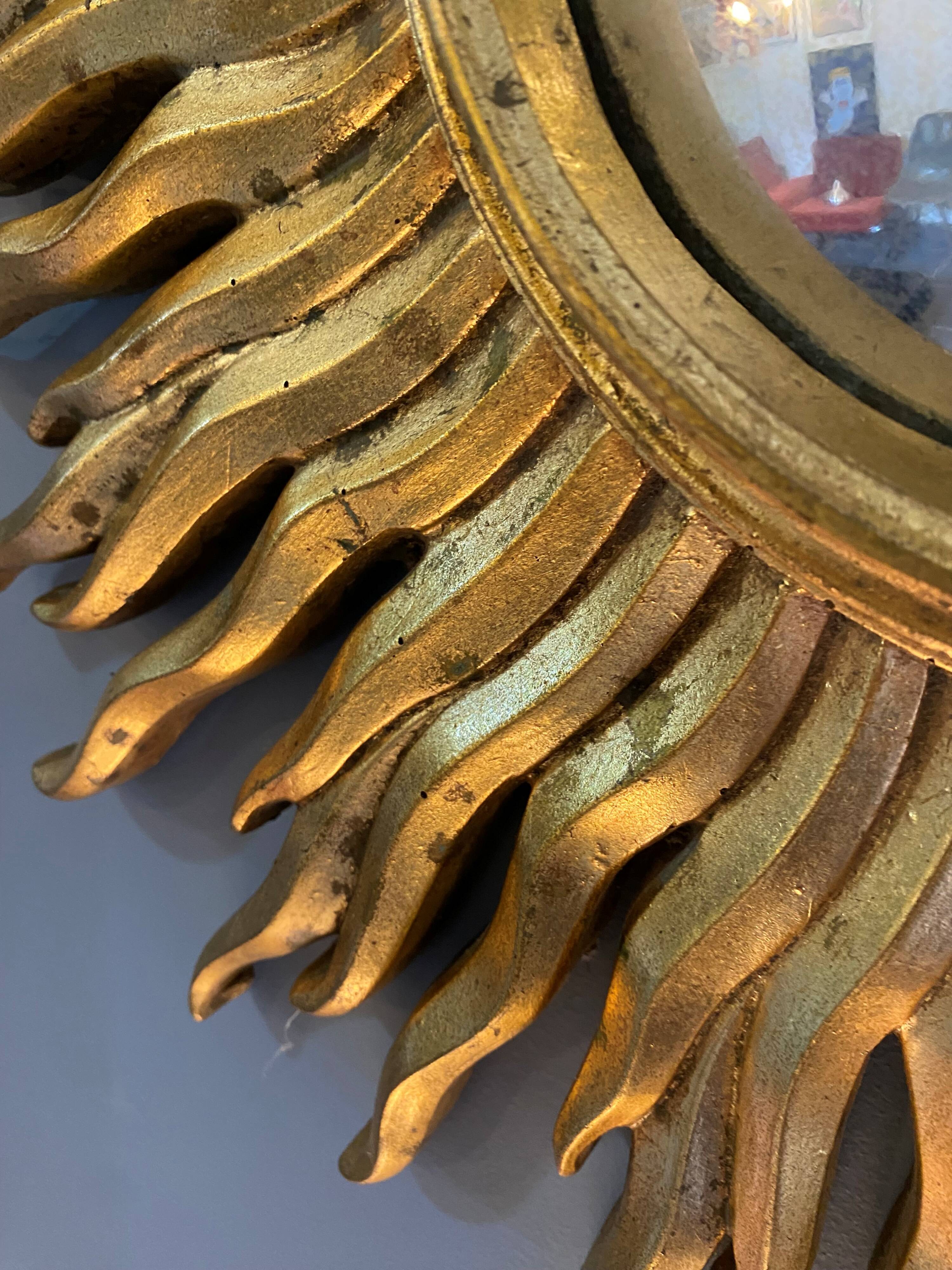 Large sunburst mirror, witch's eye shape, 50cm diameter, convex, vintage 1960s