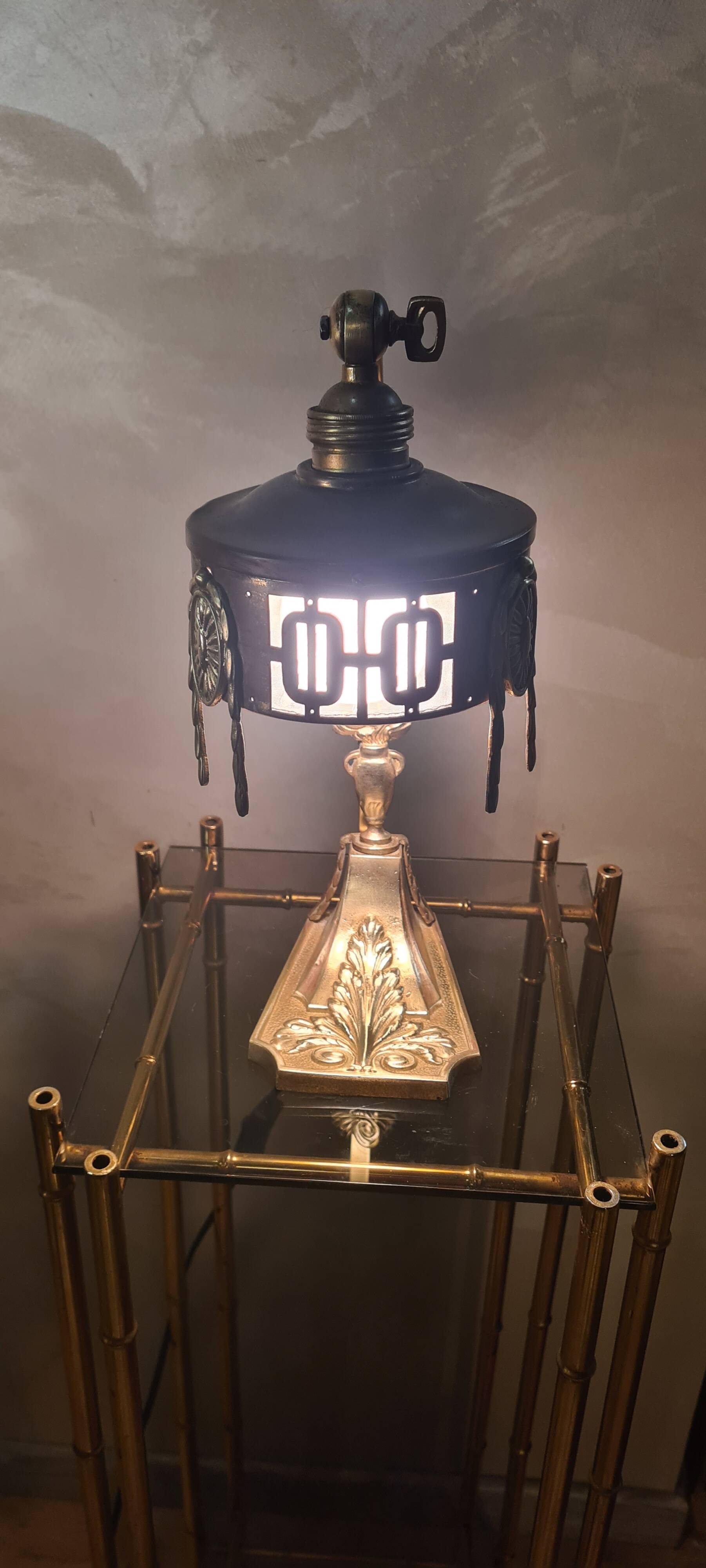 1900 bronze and brass art nouveau lamp, inspired by Napoleon 3, 35x18