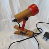 Vintage wooden and red metal clamp spotlight