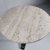 Vintage travertine bistro/dining table, solid metal base. (A)
