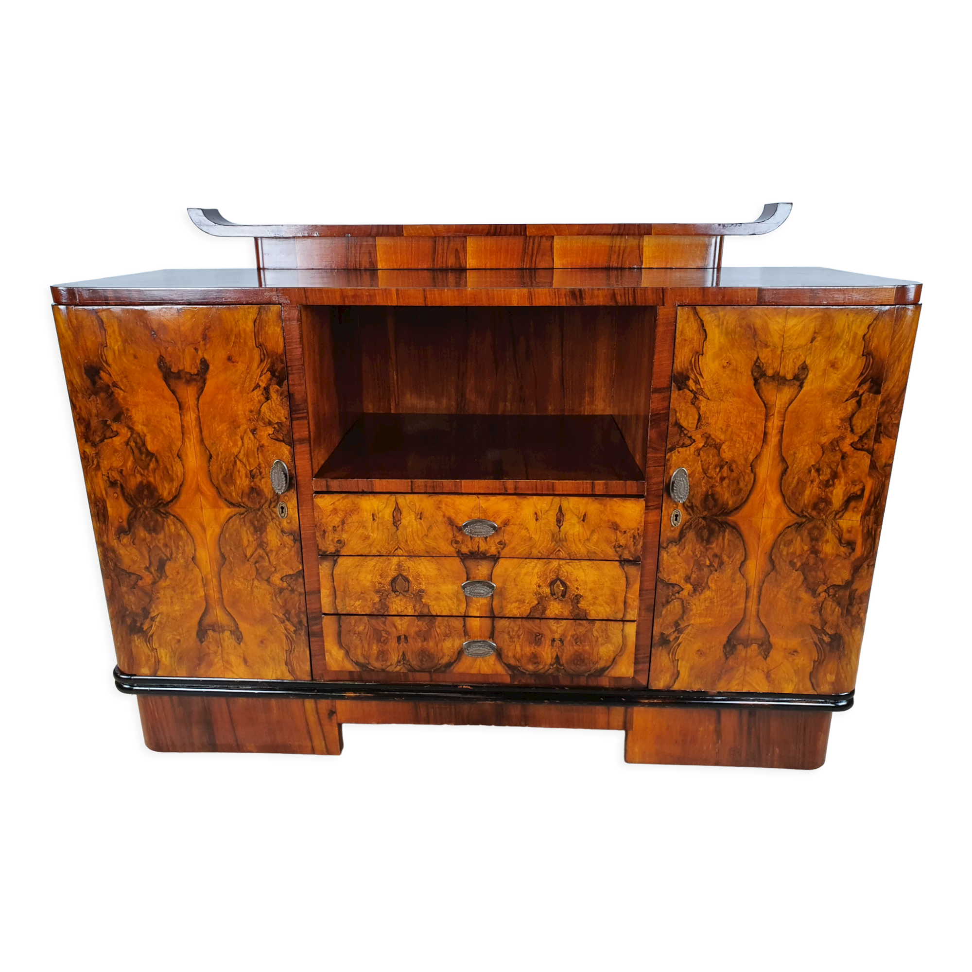 Art deco dining room sideboard in briar with upstand, 1940s
