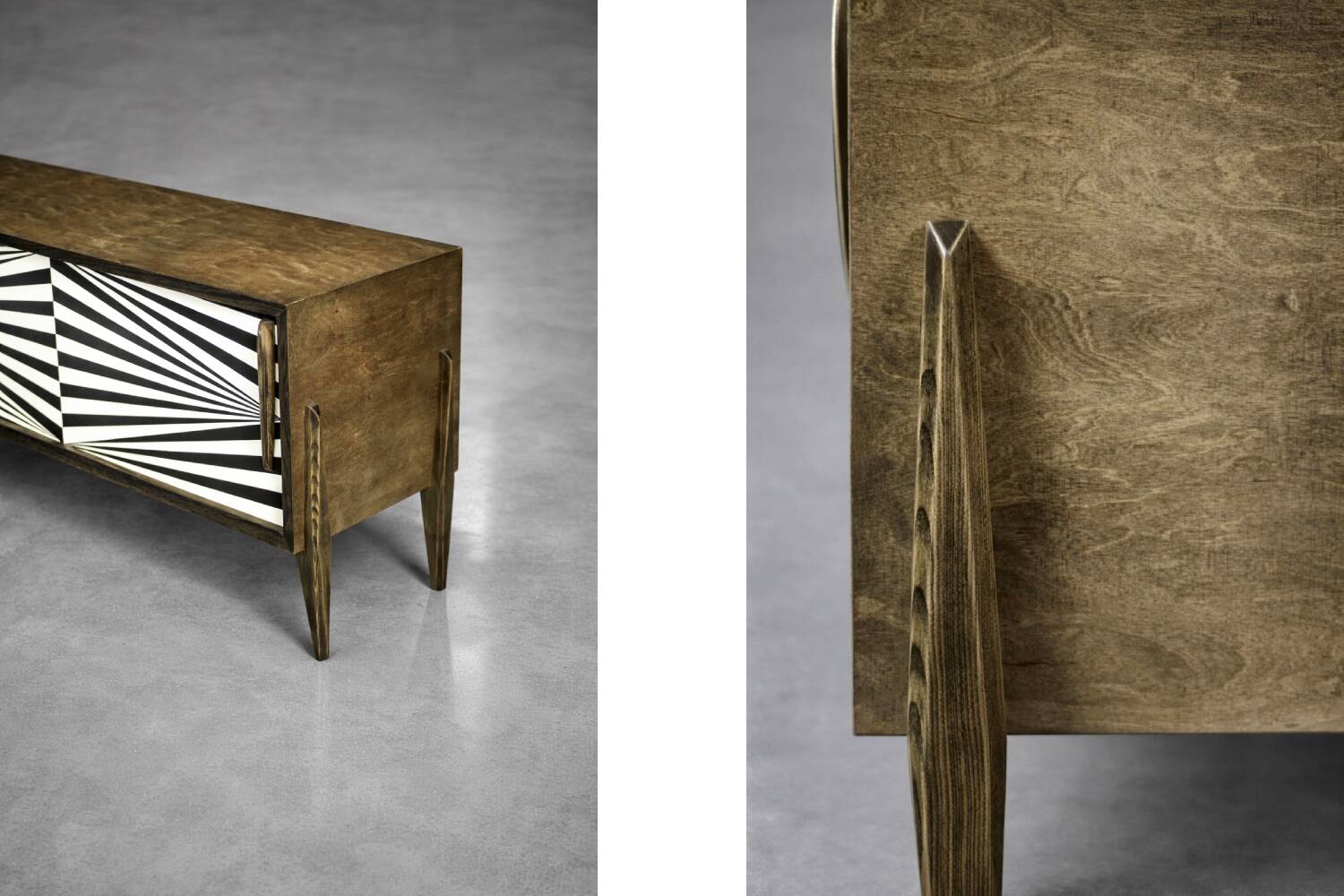 Scandinavian sideboard in birch with hand-painted op-art pattern, 1960s