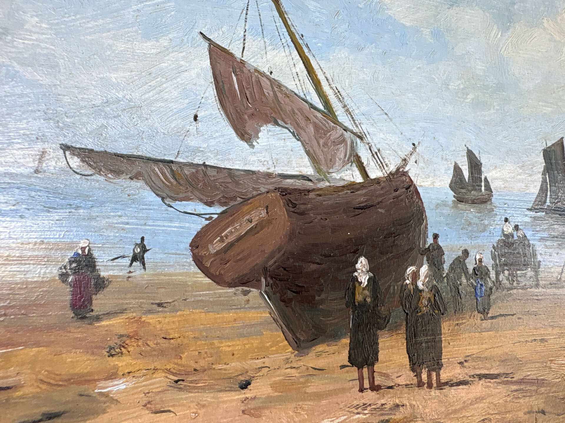 Painting signed Gérard Roux known as "Rouxe" – Scene of a Normandy beach