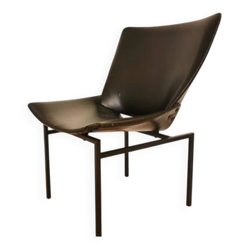 Vintage Lupina Shell Chair: Niko Kralj Design, Black Leather, STOL Kamnik