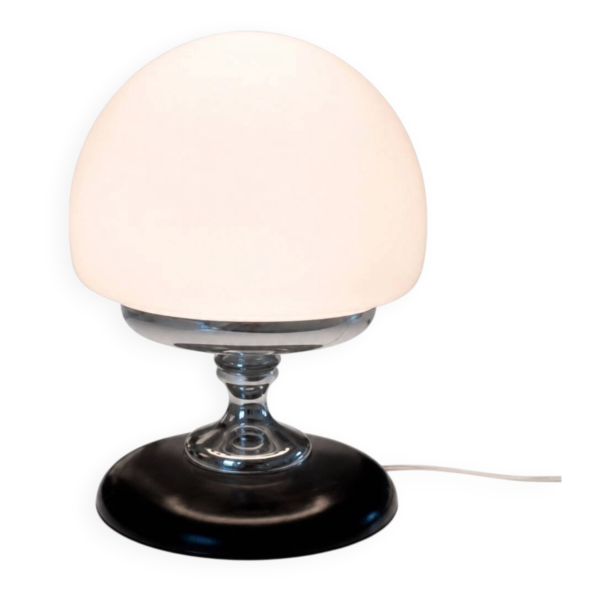 Vintage white opaline mushroom lamp with chrome base — 1970s