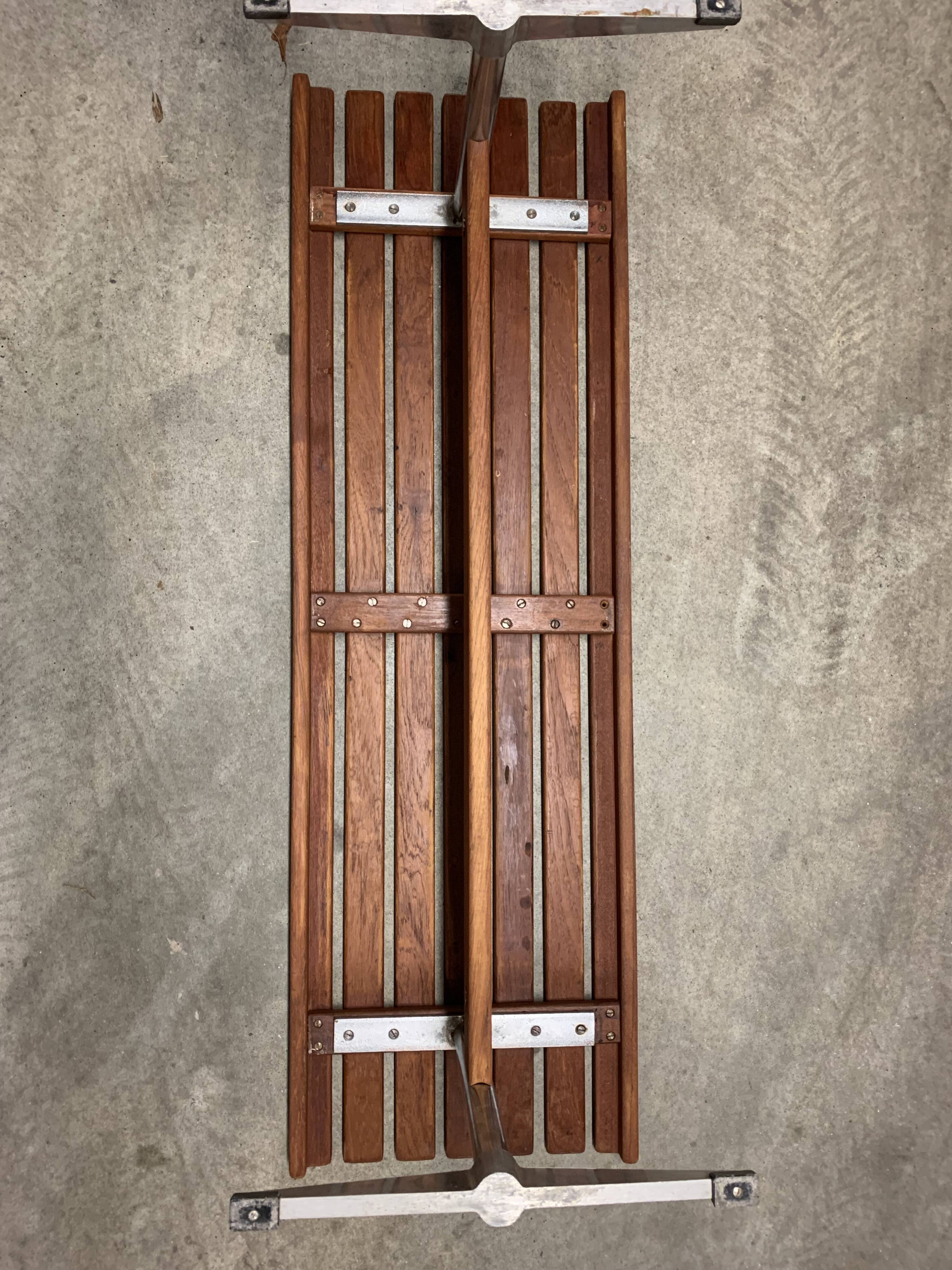 Danish slatted bench in teak and metal 1970