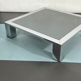 Mid-century chrome and dark mirror glass side table attributed to Saporiti. Italy 1970s