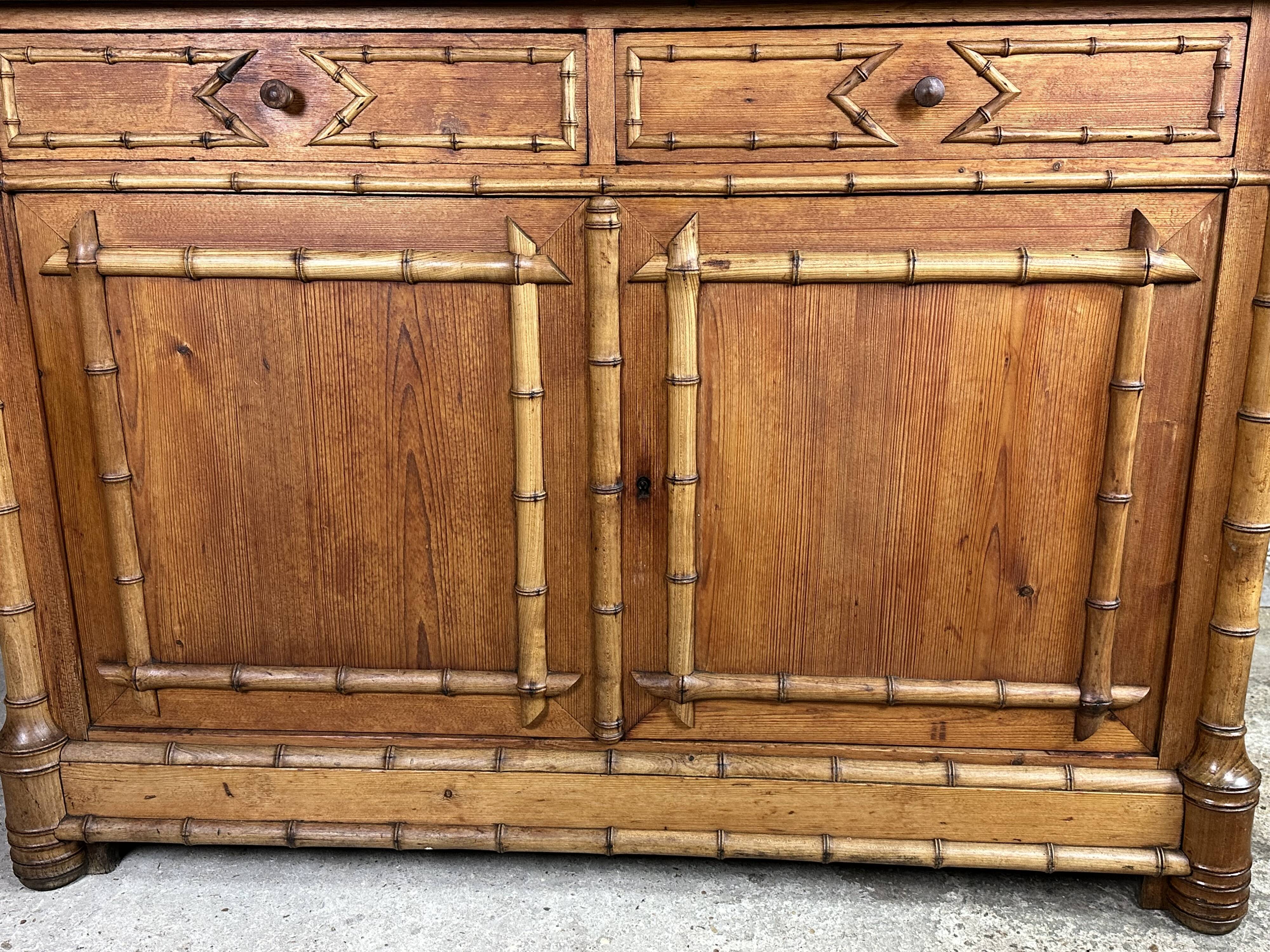 Bamboo-style pine sideboard and marble top early nineteenth century