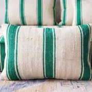 Emerald striped Moroccan living room set with pouf.