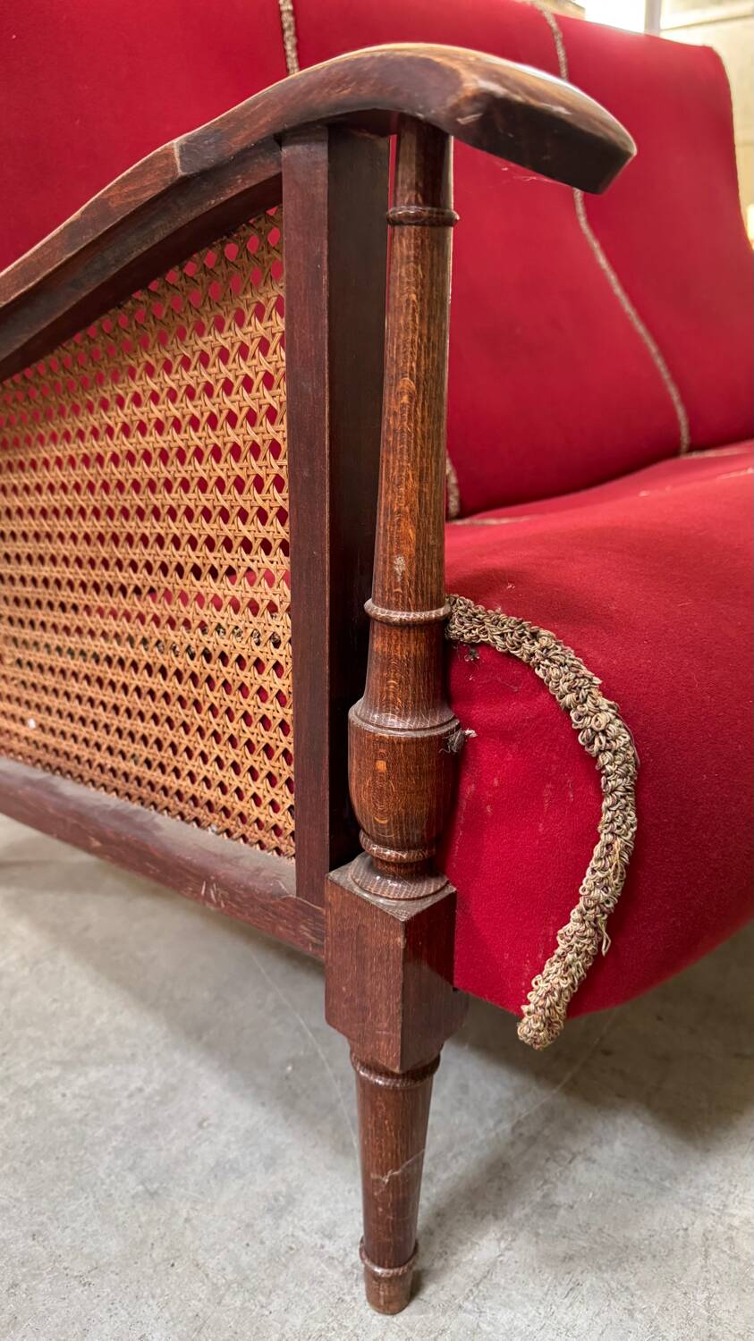 Banquette bois et velours circa 1900