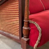 Banquette bois et velours circa 1900