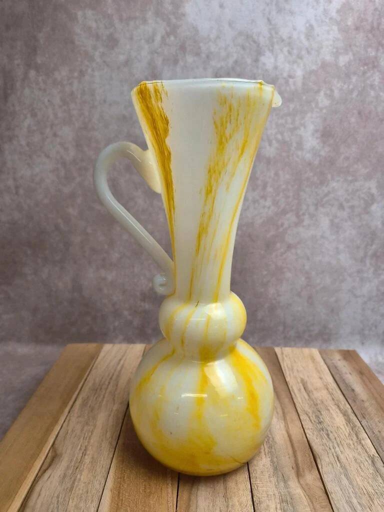 Large yellow and white blown glass pitcher from Italy – 1960s/70s