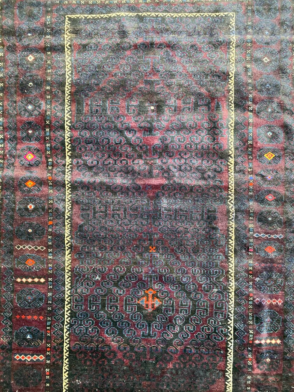 Handmade handmade Afghan Belutch vintage carpet 122x206 cm
