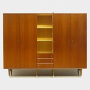 Large vintage mid century 5-door wardrobe with three drawers in teak, 1960s